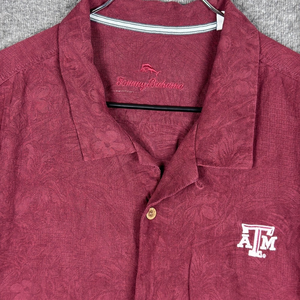 Texas A&M Aggies Shirt Tommy Bahama Men 3XL Red Floral Silk Button Camp Hawaiian